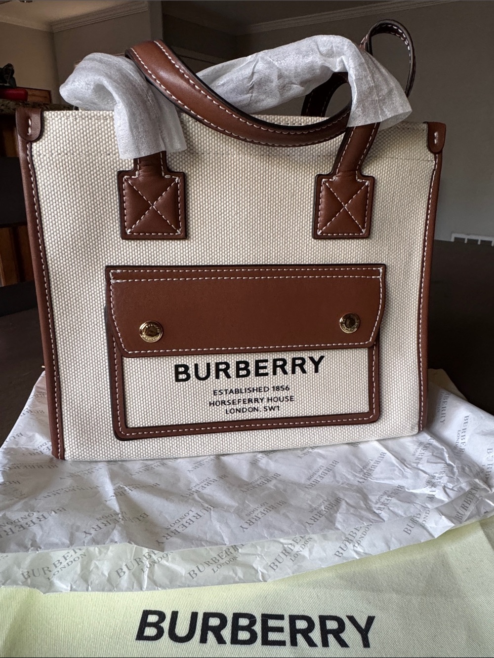Burberry Mini Towner Horseferry Canvas Leather Tote Bag New Rare
